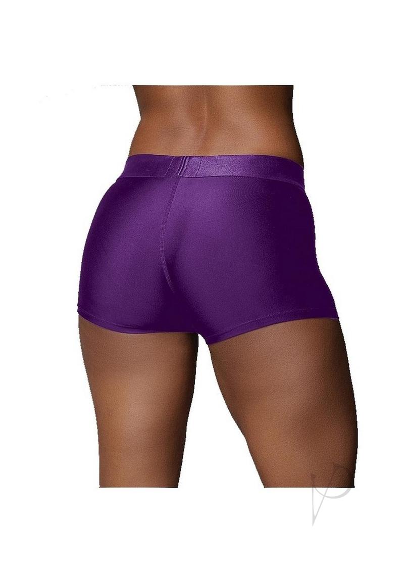 Ouch! Vibrating Strap-On Boxer with Rechargeable Bullet - M/L - Purple