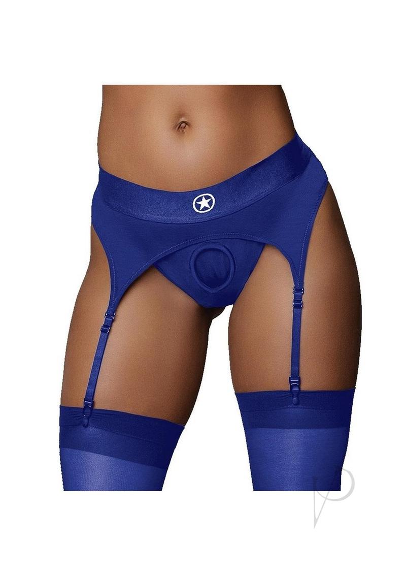 Ouch! Vibrating Strap-On Thong with Rechargeable Bullet - M/L - Blue