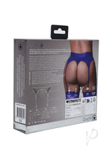 Ouch! Vibrating Strap-On Thong with Rechargeable Bullet - XL/2XL - Blue