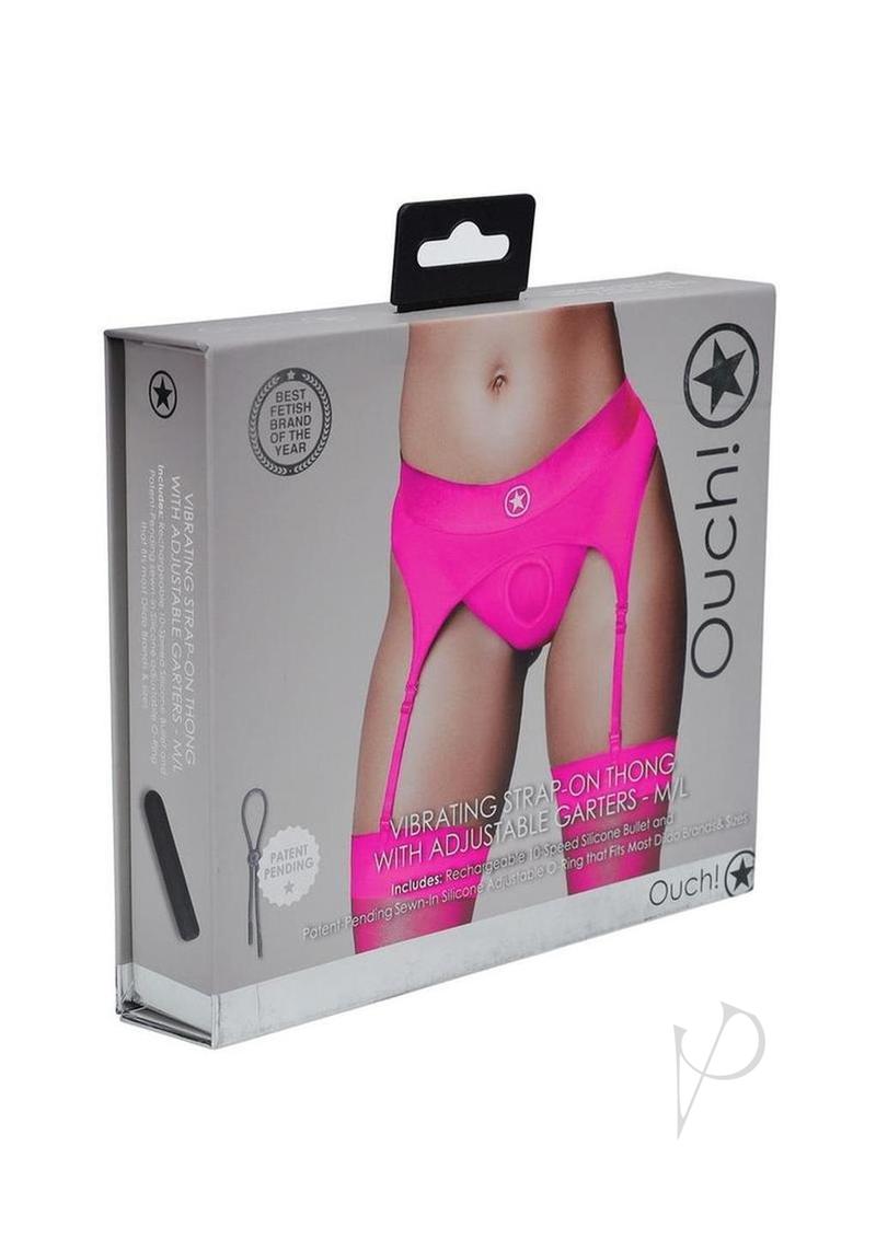 Ouch! Vibrating Strap-On Thong with Rechargeable Bullet - M/L - Pink