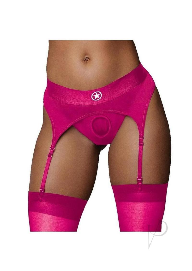 Ouch! Vibrating Strap-On Thong with Rechargeable Bullet - M/L - Pink