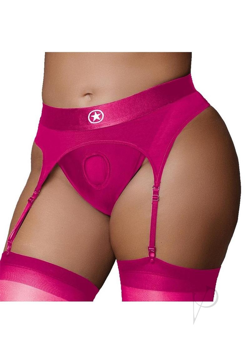 Ouch! Vibrating Strap-On Thong with Rechargeable Bullet - XL/2XL - Pink