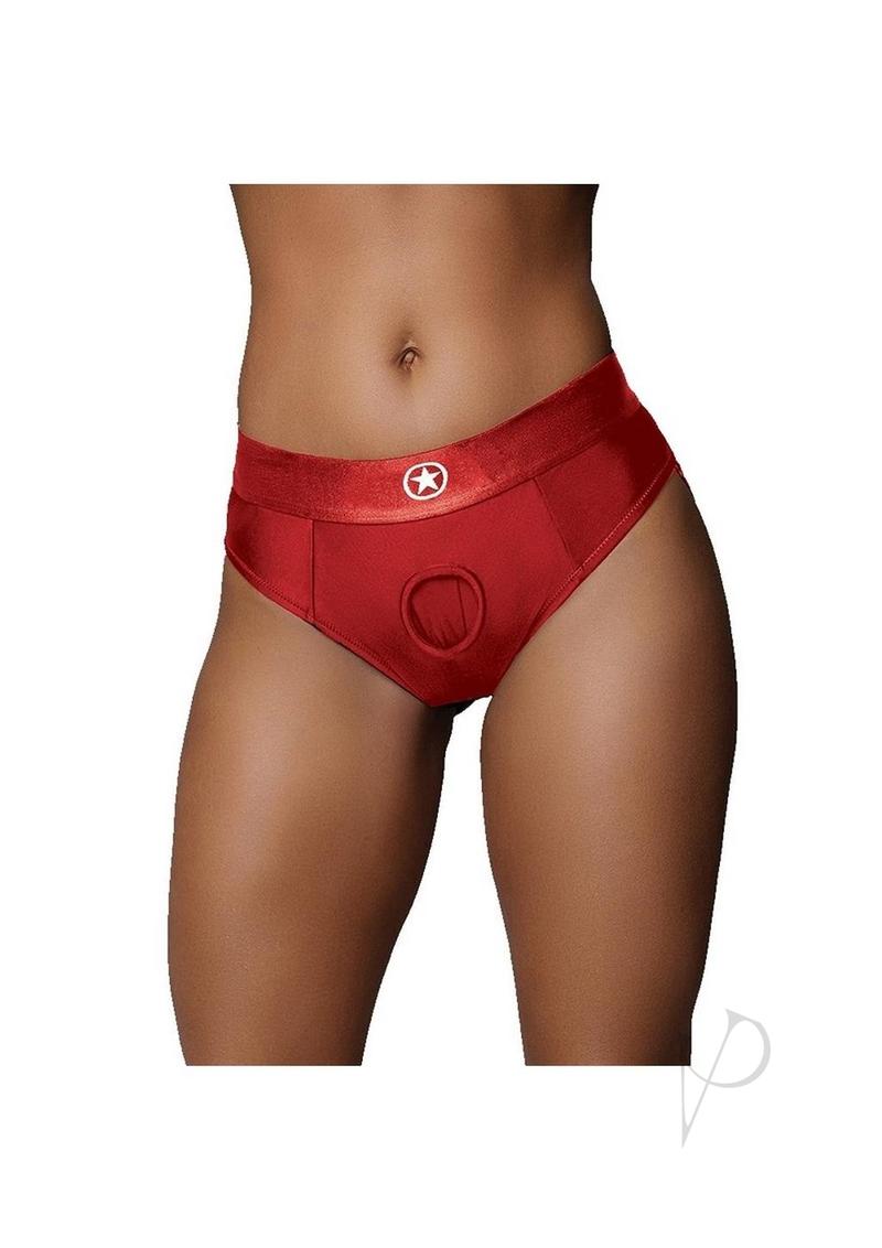 Ouch! Vibrating Strap-On Thong with Rechargeable Bullet - M/L - Red