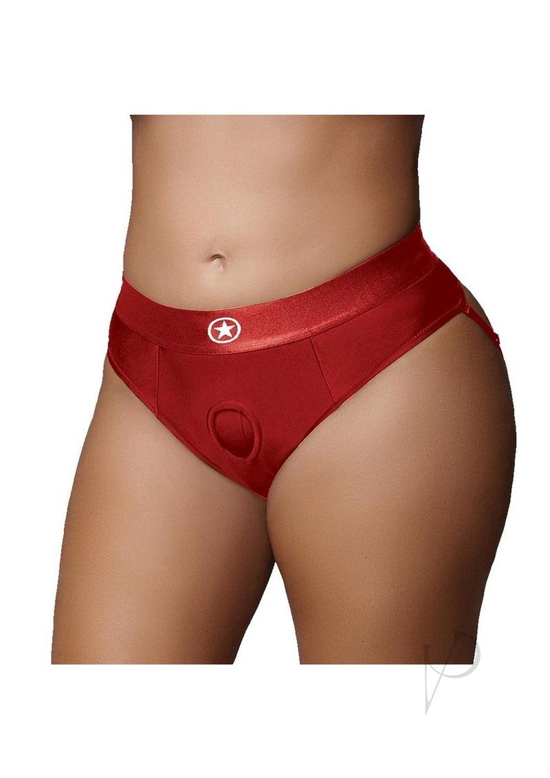 Ouch! Vibrating Strap-On Thong with Rechargeable Bullet - XL/2XL - Red