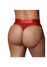 Ouch! Vibrating Strap-On Thong with Rechargeable Bullet - XL/2XL - Red