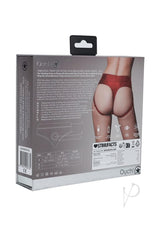 Ouch! Vibrating Strap-On Thong with Rechargeable Bullet - XS/SM - Red