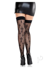 Leg Avenue Worship Me Cross Net Thigh Highs - Black - O/S