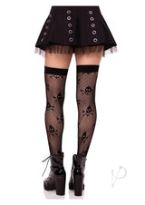 Leg Avenue Dotted Net Skull Thigh Highs - Black - O/S