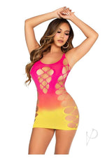 Leg Avenue Seamless Ombre Faux Lace Up Mini Dress -Sunset - O/S