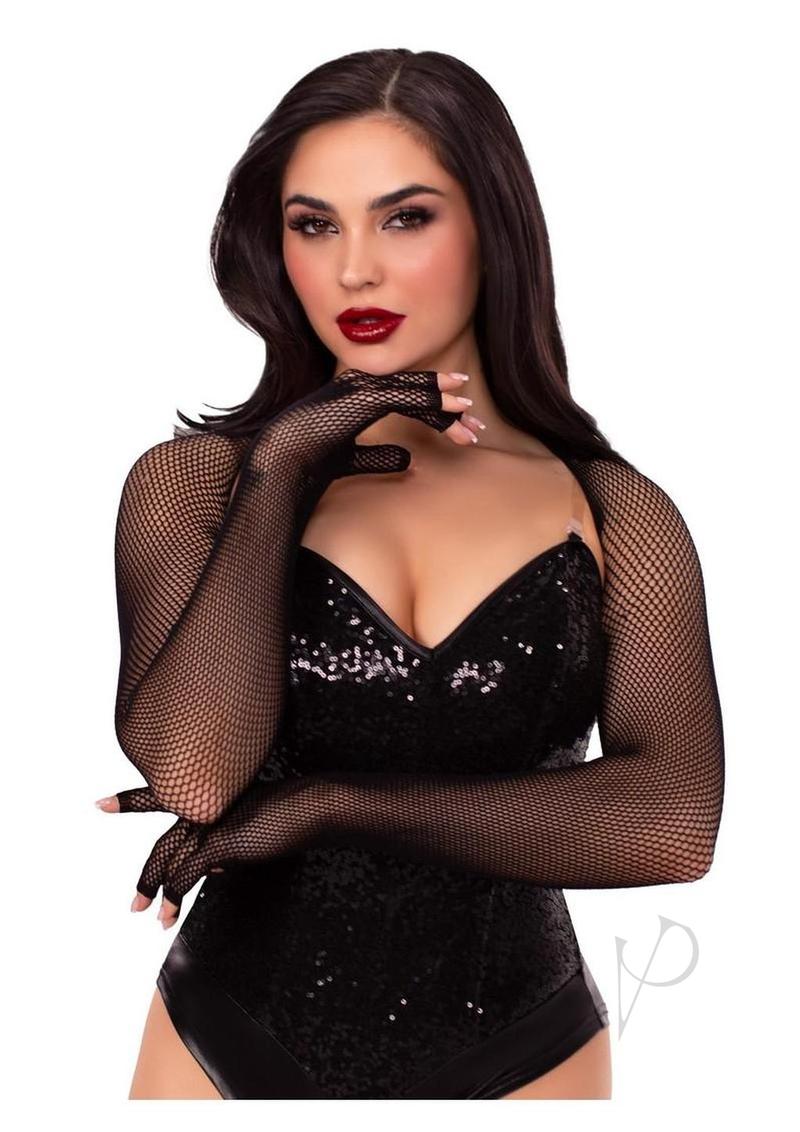 Leg Avenue Fishnet Fingerless Gloved Shrug - Black - O/S