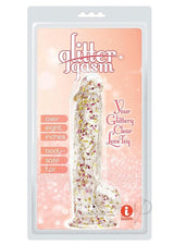 Glittergasm Realistic Clear Dildo with Balls and Suction Cup - Blue/Purple/Violet Glitter
