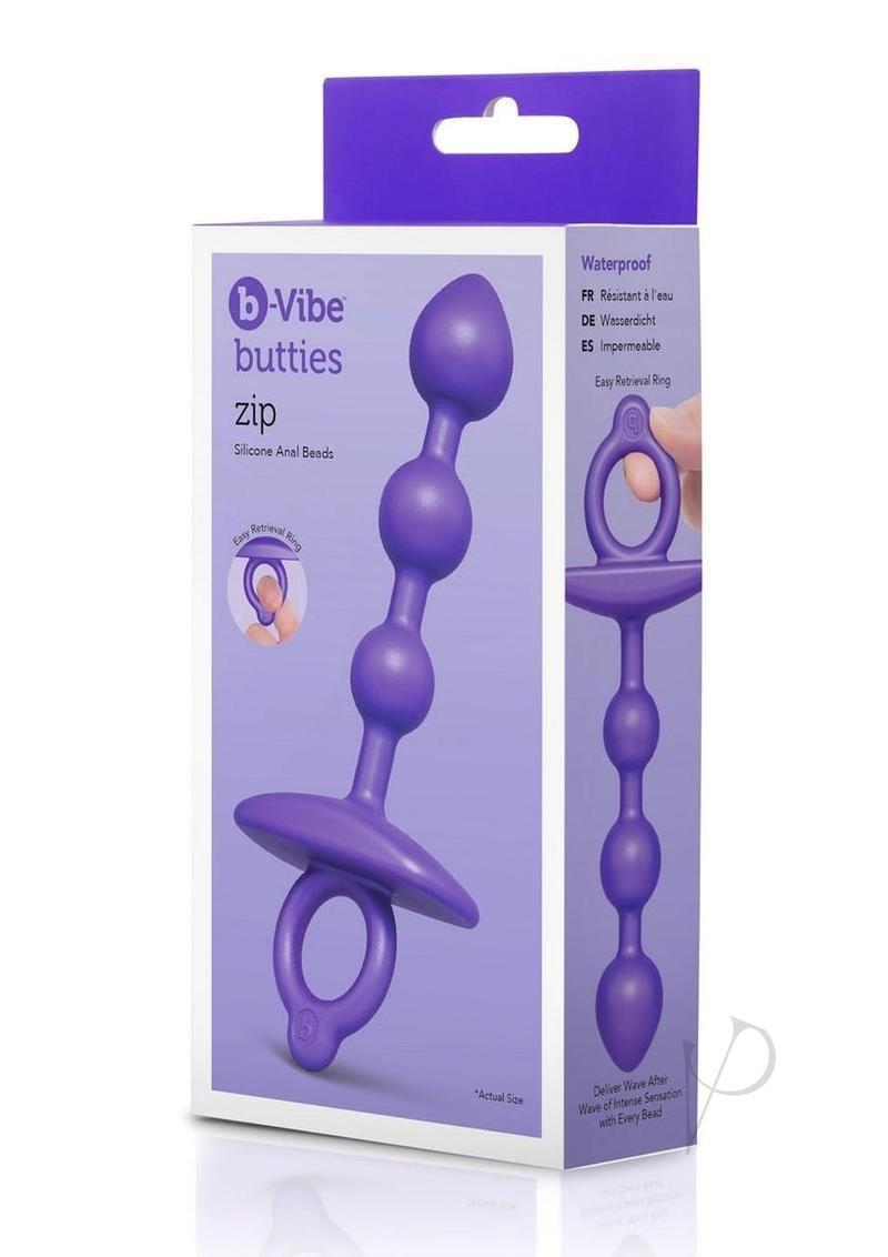 B-Vibe Butties Zip Silicone Anal Beads - Purple