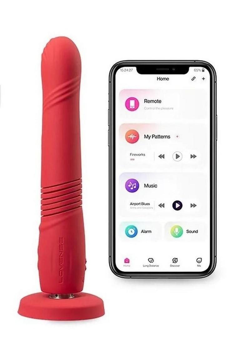 Lovense Gravity Remote App Thrusting Rechargeable Silicone Vibrator - Red