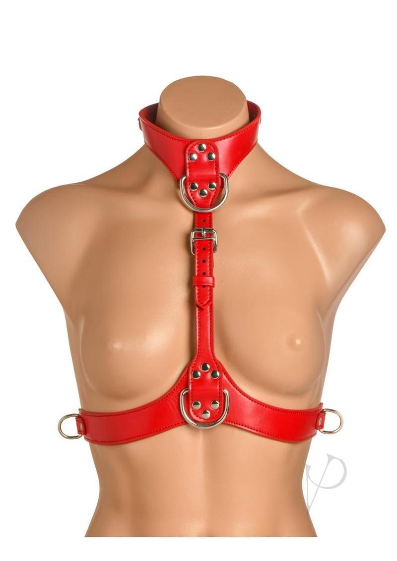 Master Series Vixen Female Chest Vegan Leather Harness - Red