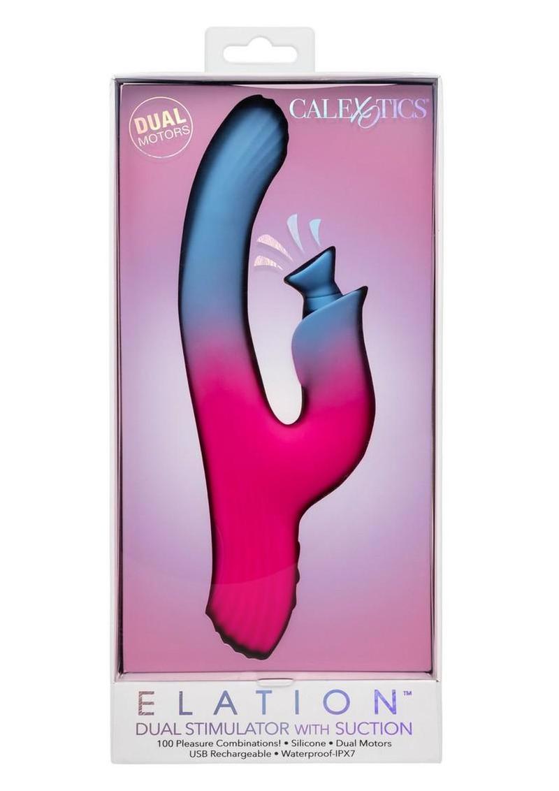 Elation Rechargeable Silicone Rabbit Vibrator with Suction - Blue/Pink