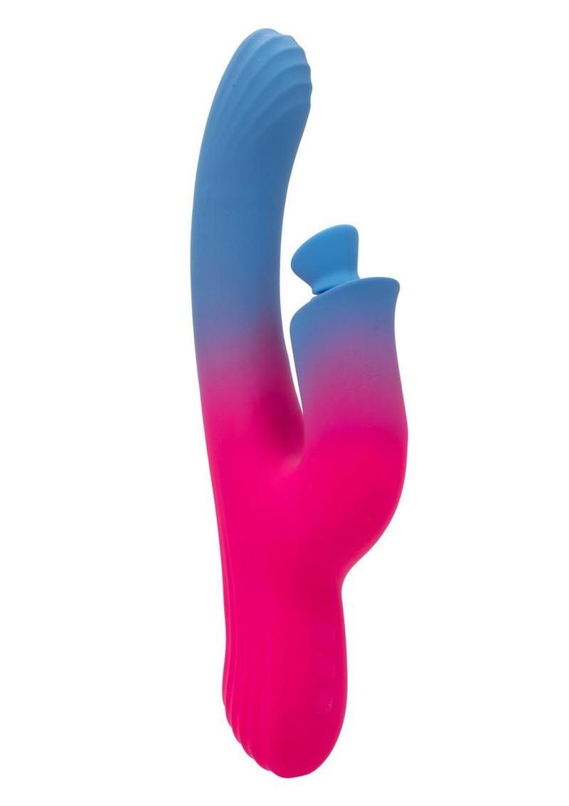 Elation Rechargeable Silicone Rabbit Vibrator with Suction - Blue/Pink