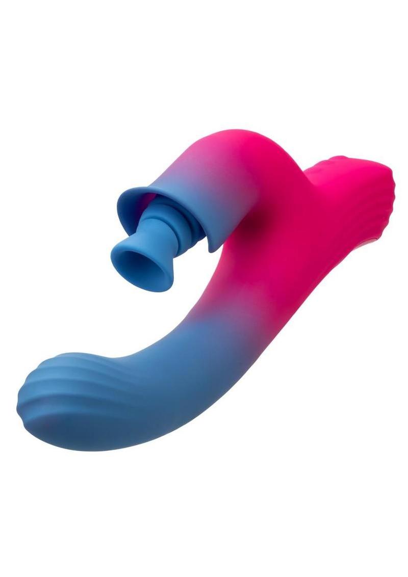 Elation Rechargeable Silicone Rabbit Vibrator with Suction - Blue/Pink