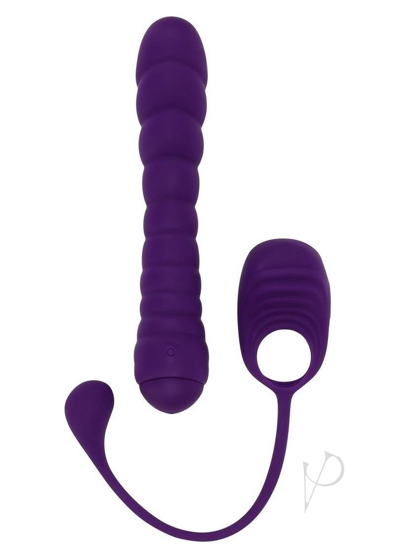 Playboy Twisted Playground Rechargeable Silicone Dual Vibrator with Detachable C-Ring Anal Tail - Purple