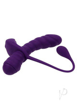 Playboy Twisted Playground Rechargeable Silicone Dual Vibrator with Detachable C-Ring Anal Tail - Purple