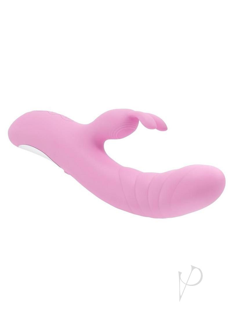 Playboy Rub Me Right Rechargeable Silicone Thrusting G-Spot Rabbit Vibrator - Pink