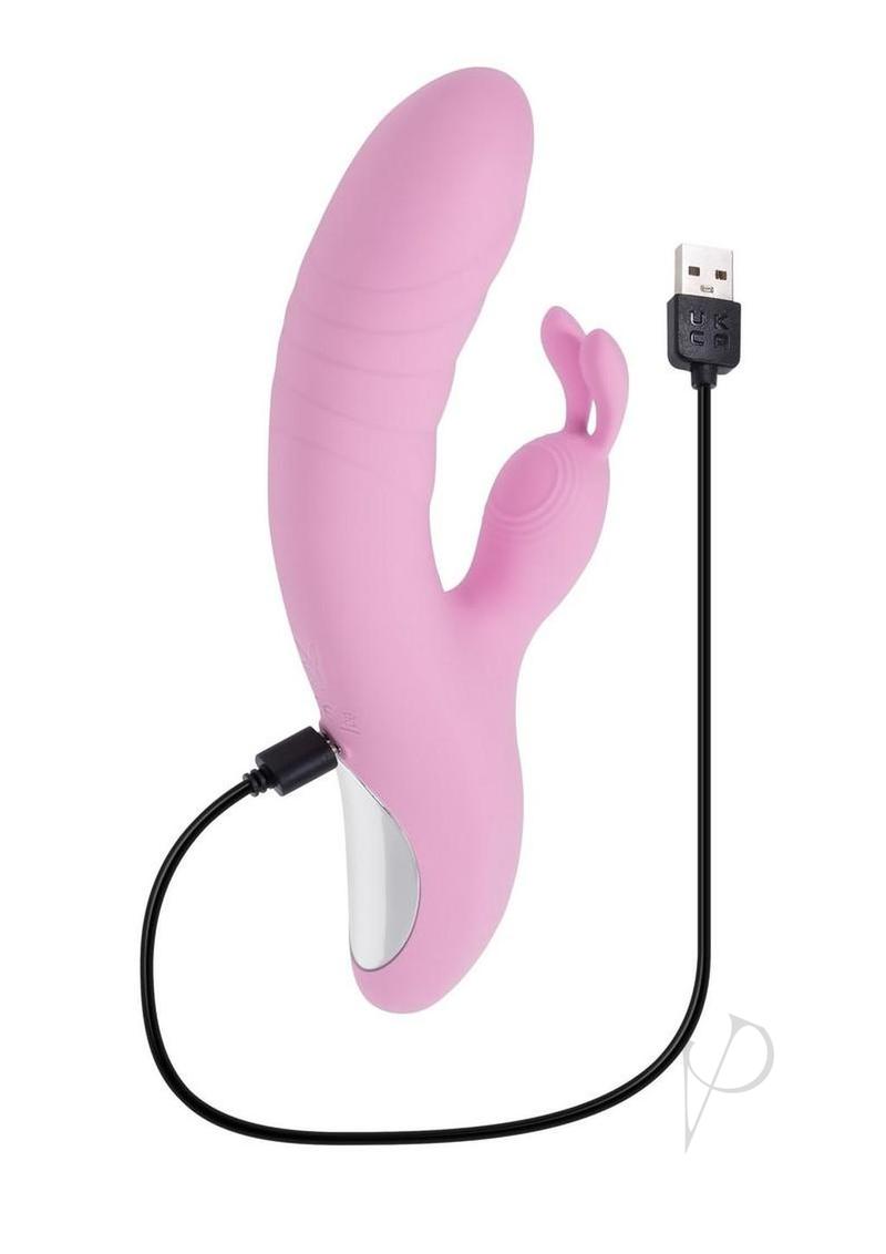Playboy Rub Me Right Rechargeable Silicone Thrusting G-Spot Rabbit Vibrator - Pink