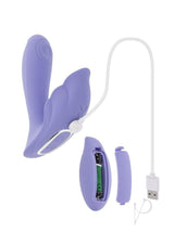 Playboy Lilac Fantasy Rechargeable Silicone Tapping Dual Vibrator with Remote - Purple