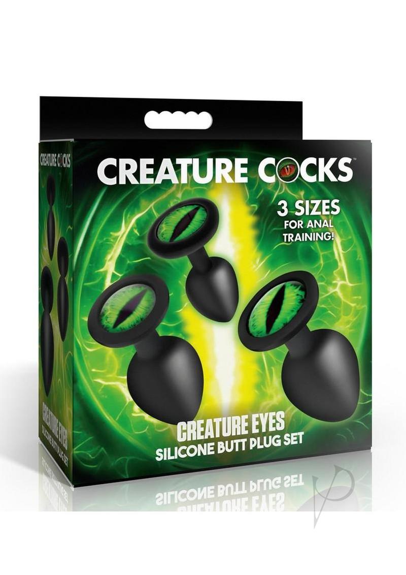 Creature Cocks Green Eye Silicone Butt Plug Set (3 Piece) - Green/Black
