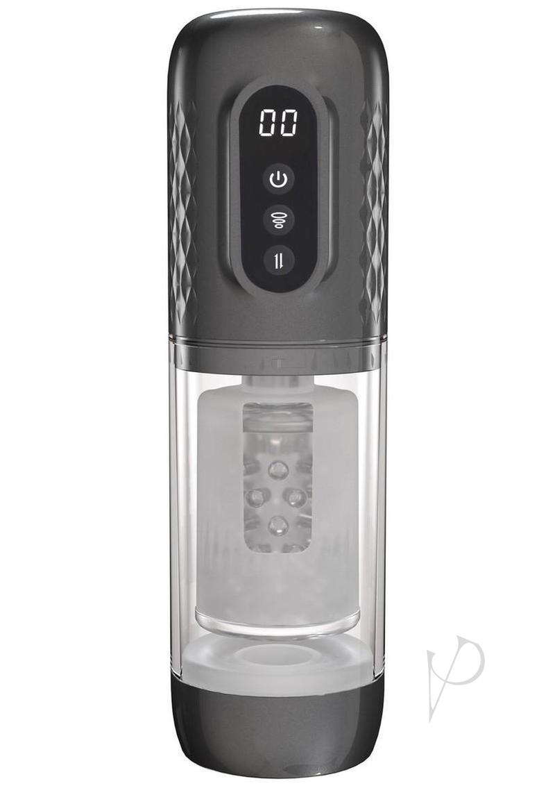 Pumped Vortex Multi Function Suction Rotating Thrusting Rechargeable Masturbator - Gun Metal