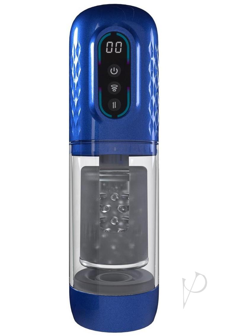 Pumped Vortex Multi Function Suction Rotating Thrusting Rechargeable Masturbator - Metallic Blue