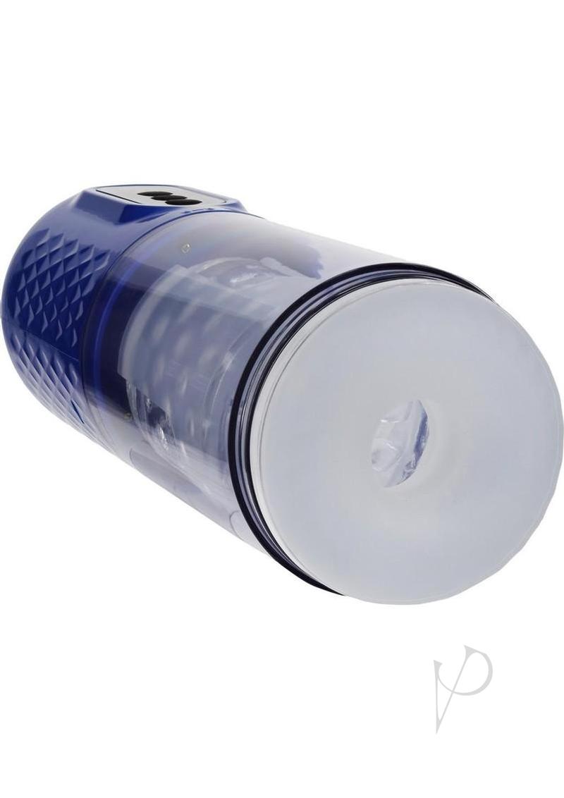 Pumped Vortex Multi Function Suction Rotating Thrusting Rechargeable Masturbator - Metallic Blue