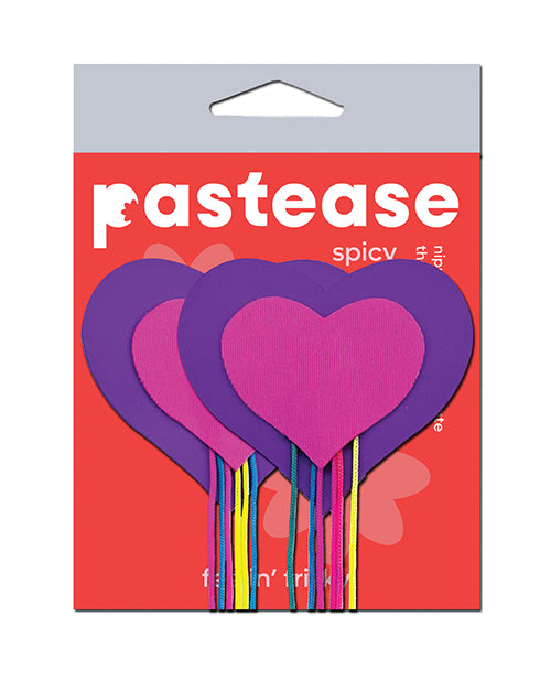 Pastease Hearts w/Fringe Rainbow Tassels - Neon Pink/Purple O/S