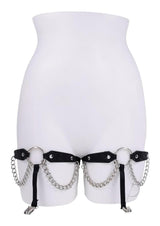 Sex and Mischief Chain Lace Garters - Black/Silver