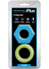 Performance Plus Flash Silicone Glow in the Dark Cock Ring Set (2 Piece) - Multicolor