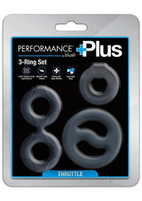 Performance Plus Throttle Silicone Cock Ring Set (3 Piece) - Black