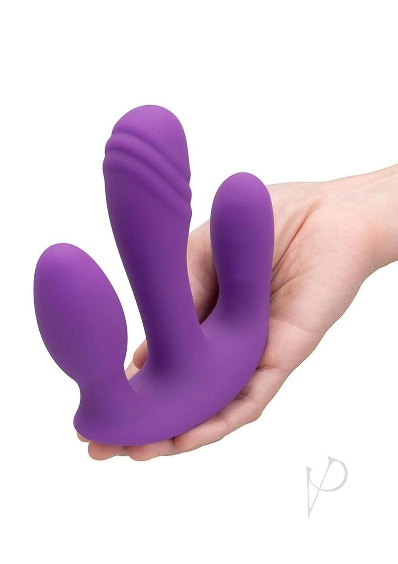 Together Blended Pleasure Rechargeable Silicone Triple Pronged Vibrator with Remote Control - Purple