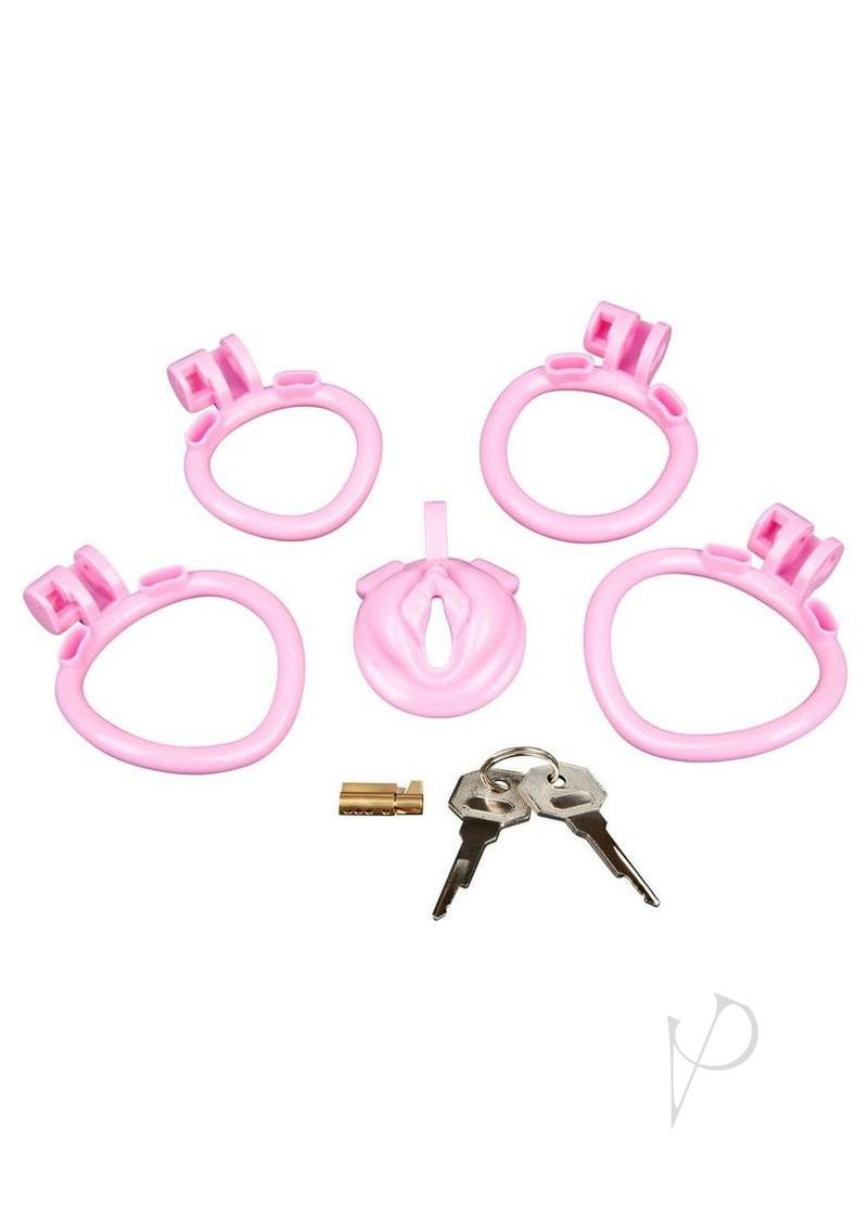 Blueline Bitchboy Degrading Mini Chastity Cage with Pussy Shape - Pink
