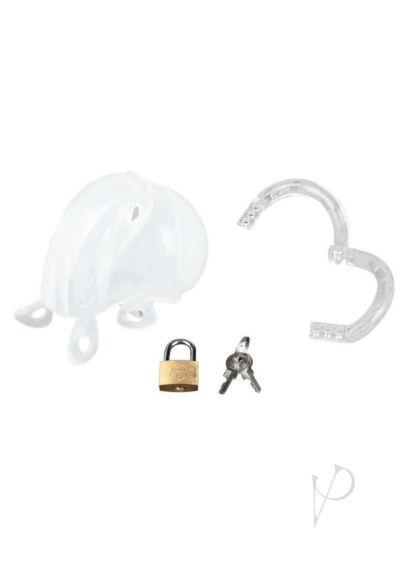 Blueline Full Restraint Silicone Cock and Balls Chastity Device 100% Coverage - White