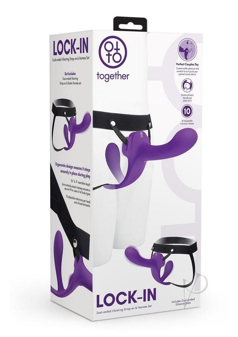 Together Lock-In Dual-Ended Vibrating Rechargeable Strap-On and Harness Set - Purple