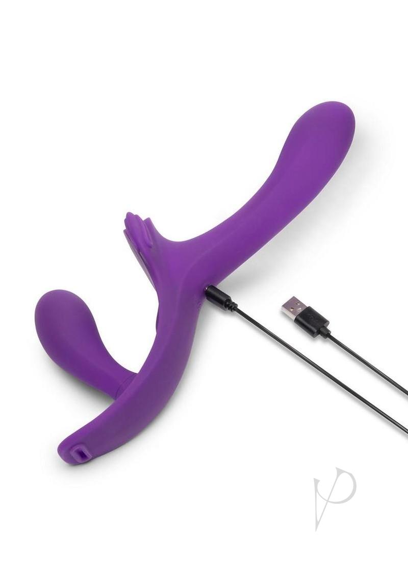 Together Lock-In Dual-Ended Vibrating Rechargeable Strap-On and Harness Set - Purple