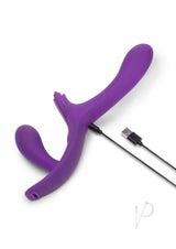 Together Lock-In Dual-Ended Vibrating Rechargeable Strap-On and Harness Set - Purple