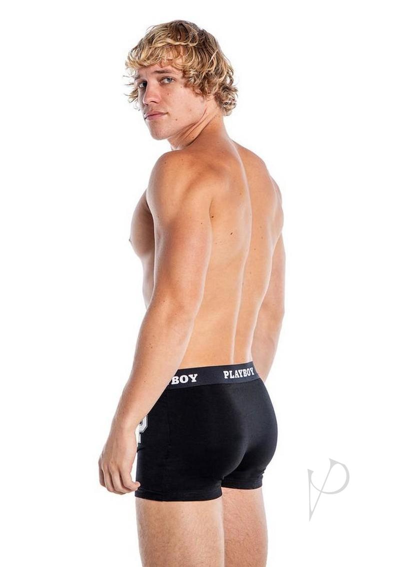 Playboy Mens Varsity Boxer Briefs - Black/White - Small