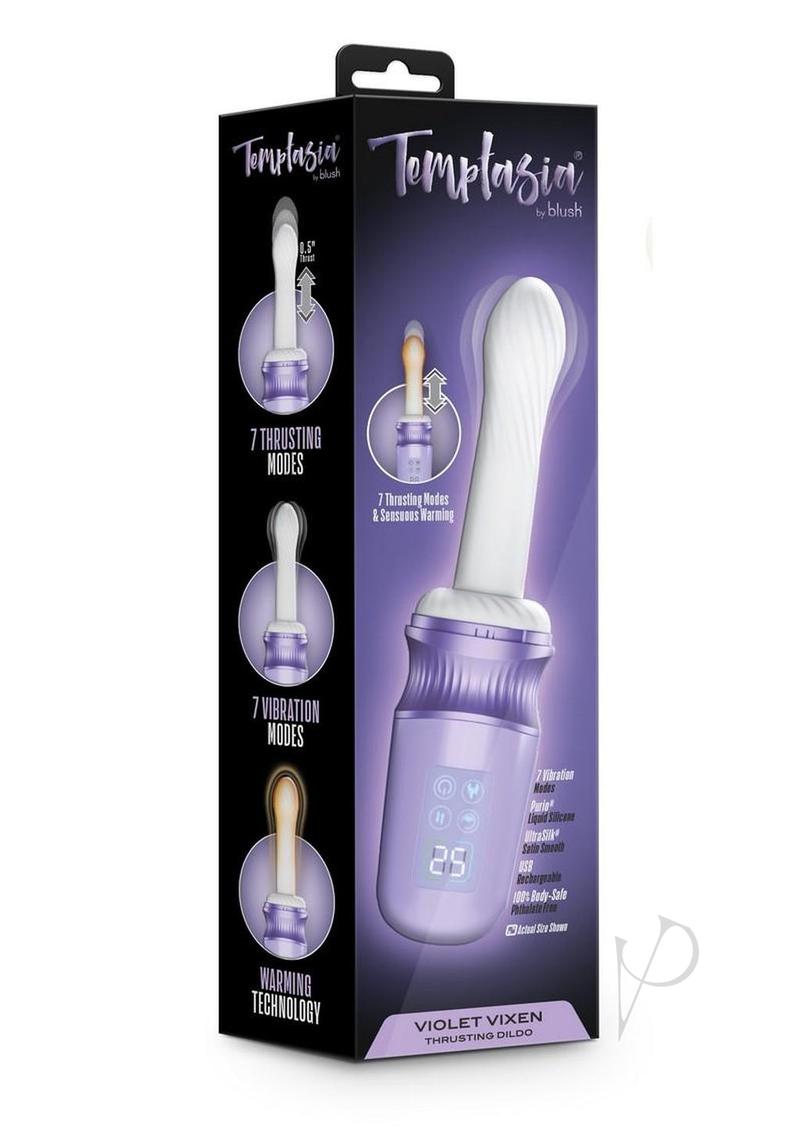 Temptasia violet Vixen Rechargeable Silicone Thrusting Dildo Vibrator with Mount - Purple