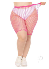 Leg Avenue Plus Size Industrial Net Biker Shorts - 1X-2X - Pink