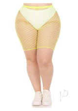 Leg Avenue Plus Size Industrial Net Biker Shorts - 1X-2X - Yellow