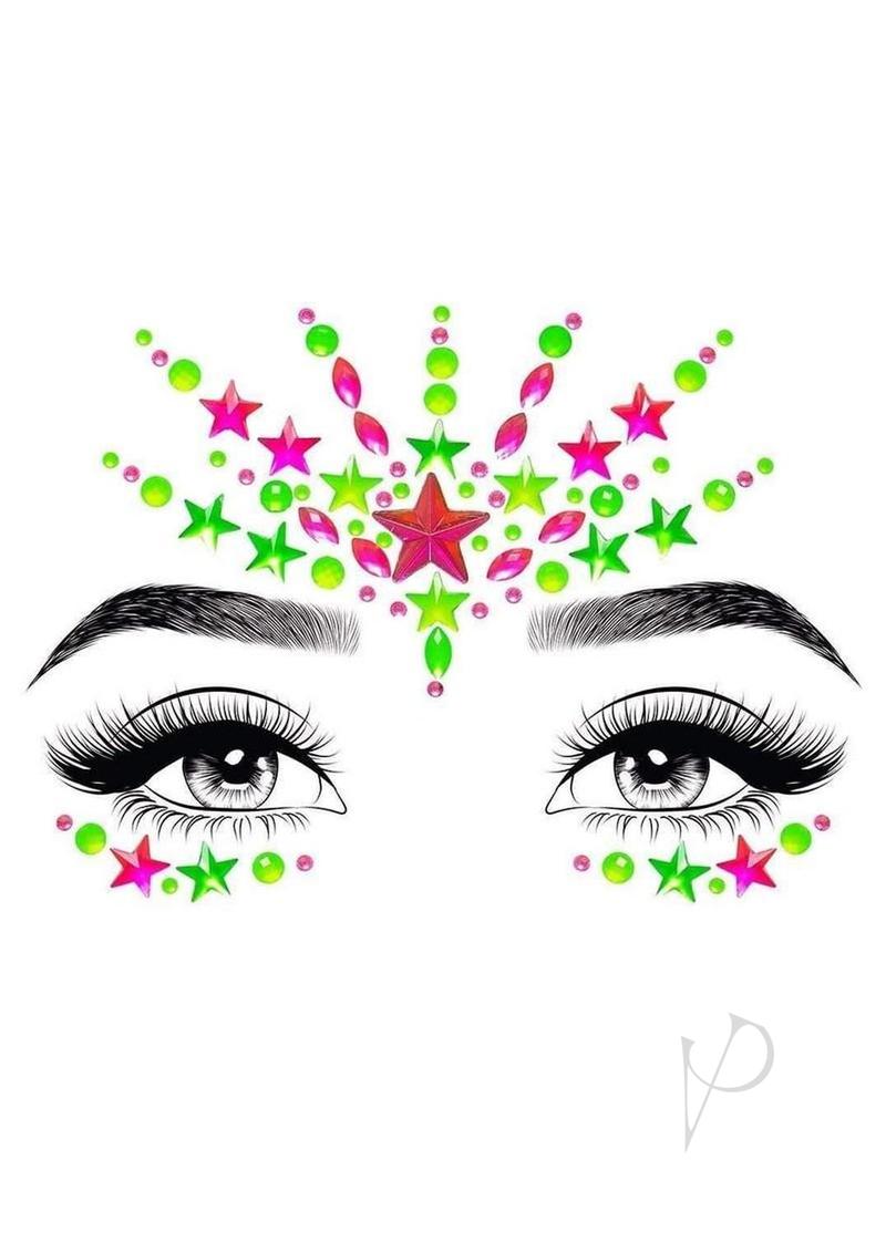 Leg Avenue Vibe Neon Black Light Face Jewels Stickers and Body Glitter (2 Packets) - Multicolor