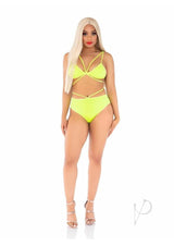 Leg Avenue Opaque Cage Strap Bra Top and Brazilian Briefs - Yellow - O/S