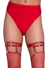 Leg Avenue Dual Strap Iridescent Studded Thigh High Garter Suspender with Mini Hearts - O/S - Red