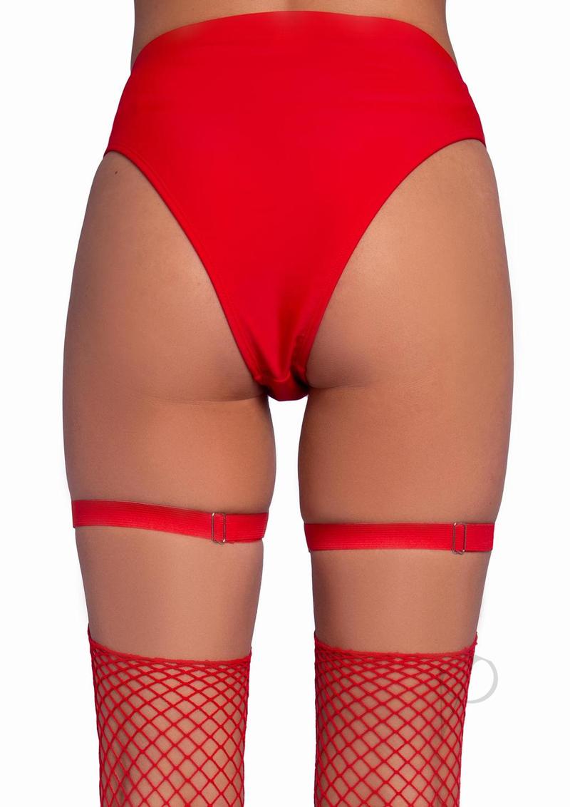 Leg Avenue Dual Strap Iridescent Studded Thigh High Garter Suspender with Mini Hearts - O/S - Red