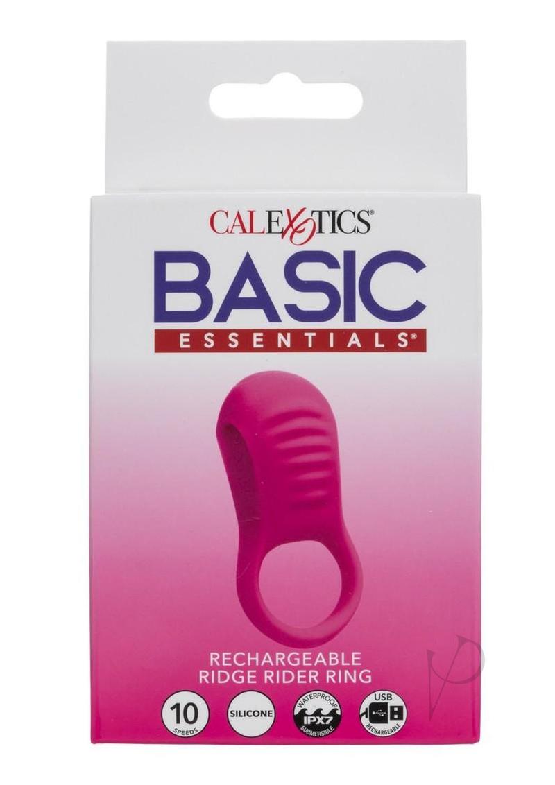 Basic Essentials Rechargeable Ridge Rider Silicone Cock Ring - Pink