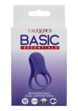 Basic Essentials Rechargeable Silicone Dual Support Cock Ring - Purple